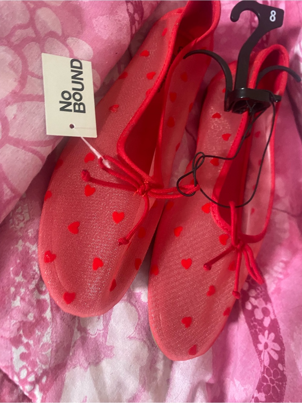 No Boundaries Memory Foam Red Heart Ballet Flats with Bow Detail NWT Size 8